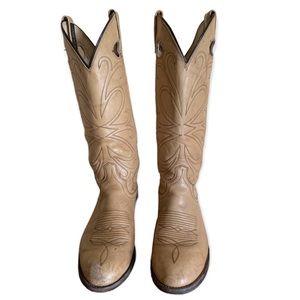 Vintage Dan Post Cream Leather Cowboy Boots